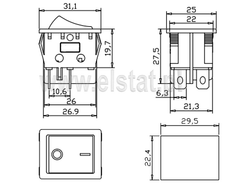 Przecznik koyskowy typu Rocker 30A 230V