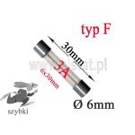 Bezpiecznik szybki; I= 3,0A; 250V; fi 6x30mm