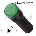  Kontrolka zielona, 12V AC/DC, 16mm, LED, L=51mm; OPNOW 