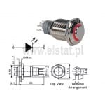 Przełącznik stabilny; wandaloodporny; NO/ NC; wystająca główka; 16mm; LED czerwony