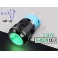 Przycisk bistabilny; plastikowy; zielony LED 230V