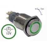 Przycisk wandaloodporny; chwilowy; metalowy; 1x NO-NC; fi 16mm; podświetlenie pierścieniowe zielone; PBW-16BP