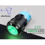 Przycisk z samopowrotem; plastikowy; zielony LED 9-24V